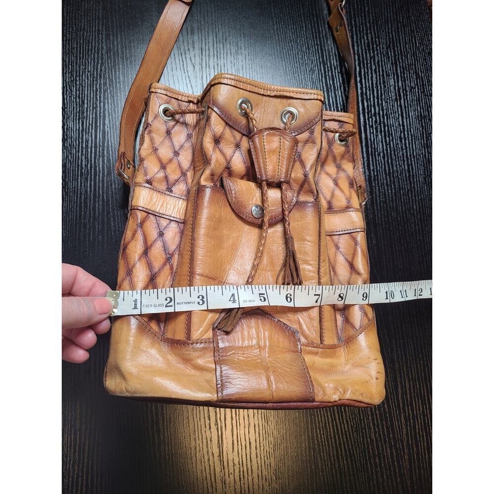 Rustic Leather Boho Crossbody Drawstring Bag/Purse - image 3